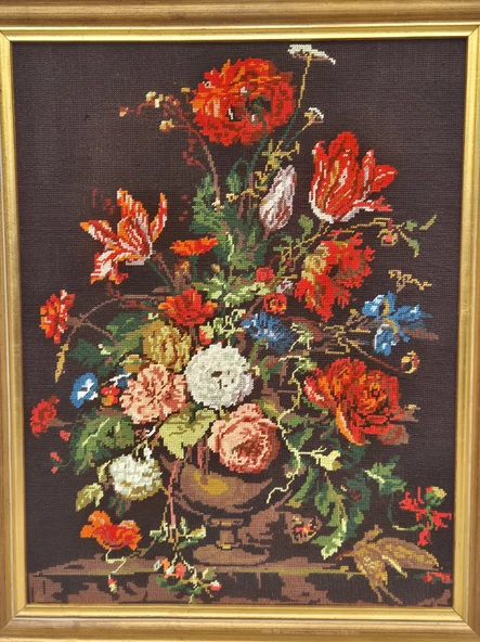 Vazodaki Çiçekler Temalı Goblen Dokuma Tablo 64x79cm - Resim 4