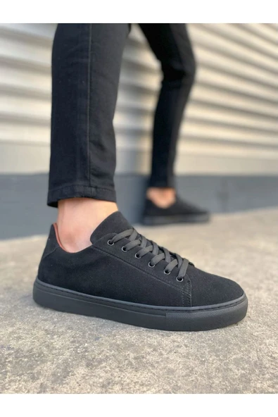 JY122 Mode Bağcıklı Süet Erkek Günlük Sneaker Ayakkabı SST - Siyah ürün görseli 1
