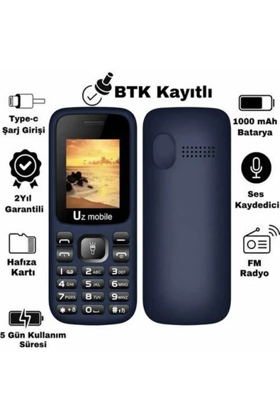 UZ MOBİLE Tuşlu Telefon - Asker Telefonu - Yerli Üretim UZ Türkiye Garantili ürün görseli 1