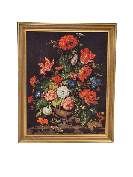 Vazodaki Çiçekler Temalı Goblen Dokuma Tablo 64x79cm ürün görseli 1