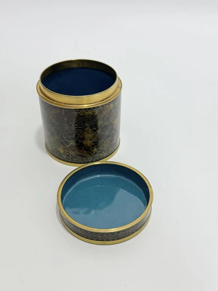 Antika Cloisonne Kapaklı Kutu 8x8,5cm - Resim 3