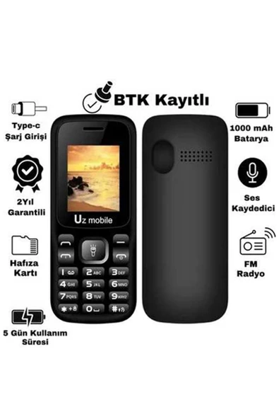 UZ Mobile - Tuşlu Cep Telefonu - Asker Telefonu (TÜRKİYE GARANTİLİ) ürün görseli 1