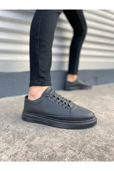 JY0535 Prime Bağcıklı Cilt Erkek Günlük Sneaker Ayakkabı CST - Siyah ürün görseli 1