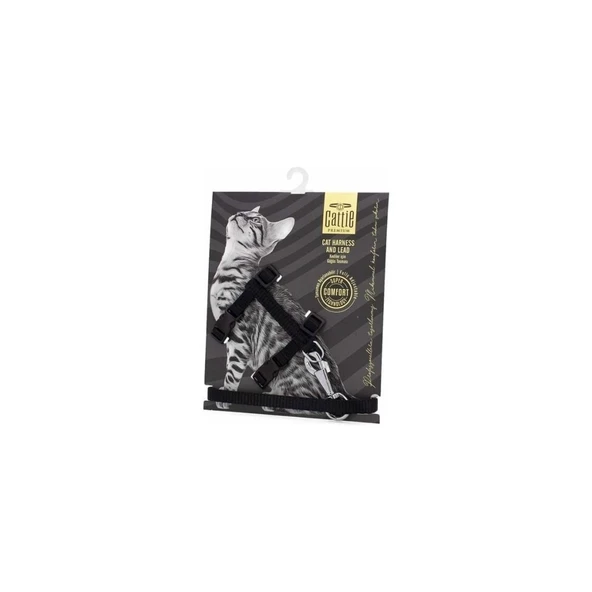 Cattie Dokumadan El Yapımı Kedi Göğüs & Gezdirme Takımı 1x25-40cm - Black ürün görseli 1