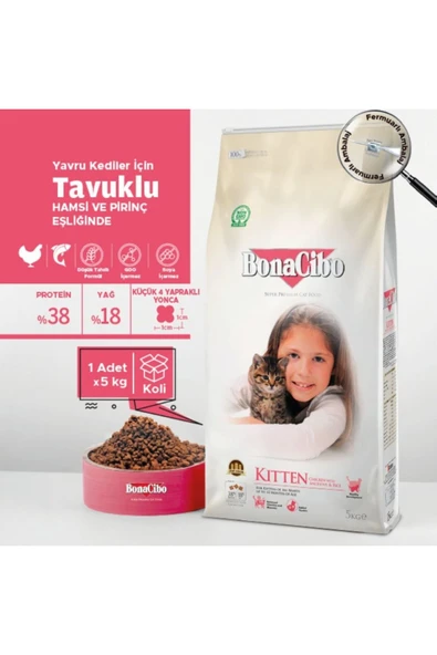 Bonacibo Kitten 5 Kg - Yavru, Hamile ve Emziren Kediler İçin Tavuklu Mama ürün görseli 1