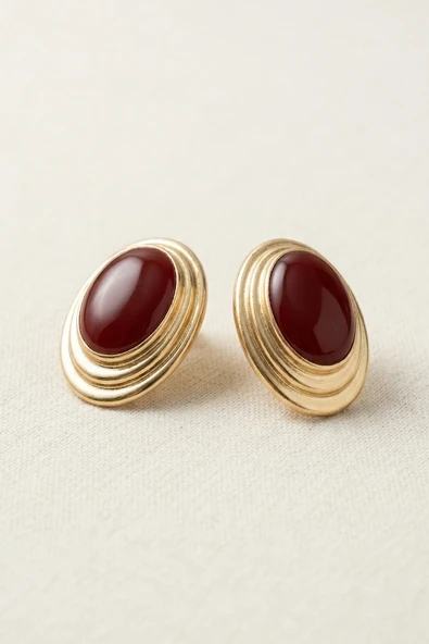 Gold Bordo Sedefli Silindir Küpe - Resim 3