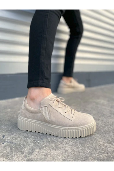 JY502 Bold Bağcıklı Süet Erkek Günlük Sneaker Ayakkabı SKT - Krem ürün görseli 1
