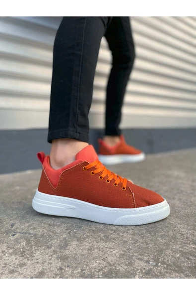 Erkek Ayakkabı JY204 Flex Bağcıklı Keten Kumaş Erkek Günlük Sneaker Ayakkabı KBT - Turuncu ürün görseli 1
