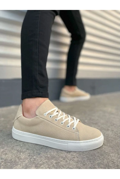 JY122 Mode Bağcıklı Süet Erkek Günlük Sneaker Ayakkabı SBT - Bej ürün görseli 1