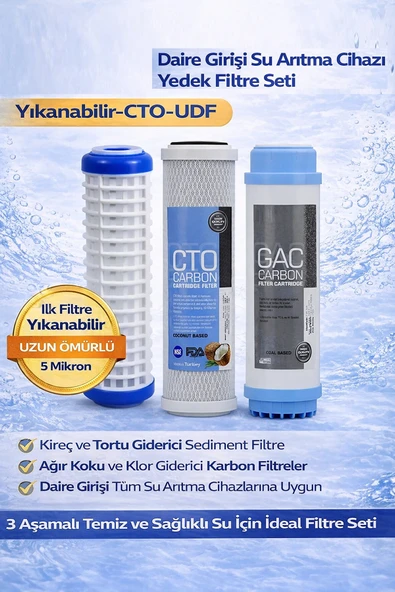 AQUA BELLA Daire Girişi Su Arıtma Cihazı Yedek Filtre Seti Yıkanabilir-CTO-UDF ürün görseli 1