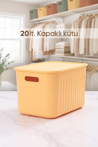 Sarı Dolap Düzenleyici 20 Lt Kapaklı Saklama Kutusu Sepet Oyuncak Kutusu Organizer ürün görseli 1