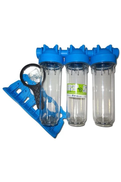 AQUA BELLA 10" 3/4" GİRİŞ ÇIKIŞLI 3'LÜ GRUP FİLTRE HOUSING - DAİRE GİRİŞİ - SAYAÇ İÇİN UYGUNDUR ürün görseli 1