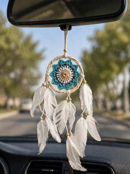 Mini Düş Kapanı Bambu Çember Araba Dikiz Ayna Süsü El Yapımı Tüylü Bohem Oto Aksesuar Dreamcatcher ürün görseli 1