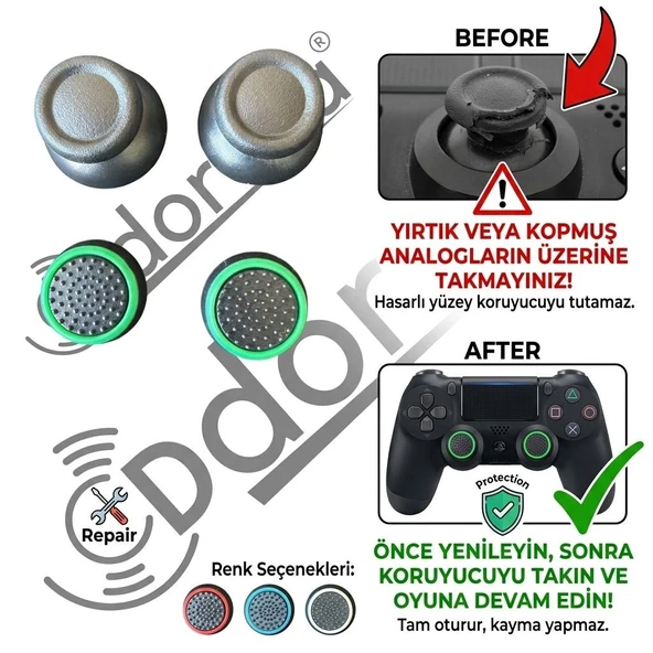 PS4 Dualshock Uyumlu 2 Adet Analog Joystick Başlığı + 2 Adet Desenli Koruyucu Set ürün görseli 1