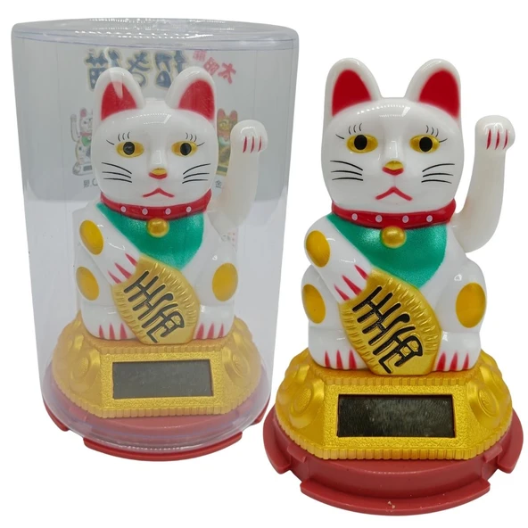 Maneki Neko El Sallayan Şans Kedisi Beyaz Solar Güneş Enerjili 6x10cm NO6GB ürün görseli 1