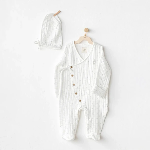 Andywawa Ac24734 Romper Hat Müslin Wawa Boys Tulum Takım White ürün görseli 1