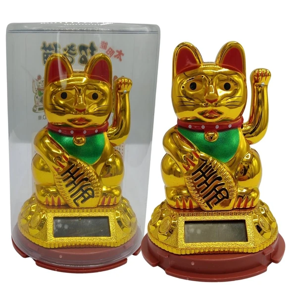 Maneki Neko El Sallayan Şans Kedisi Gold Solar Güneş Enerjili 6x10cm NO7ALT ürün görseli 1
