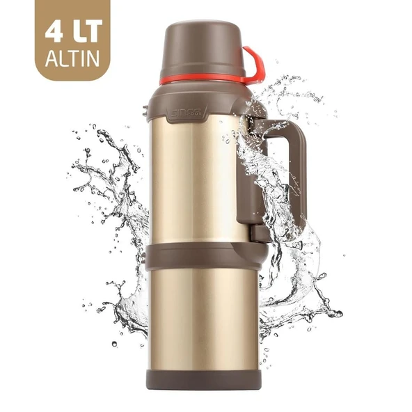 Kampcı Paslanmaz Çelik Termos 4 Litre 48 Saat Sıcak-Soğuk Gold 9009 ürün görseli 1