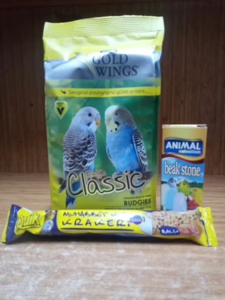Gold Wings Classic Muhabbet Kuşu Yemi 400 gr+1 ADET BALLI KRAKER+1 ADET DONDURMA GAGA TAŞI ürün görseli 1