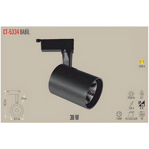CT 5334 Cata 30 W Castor Ledli Ray Spot siyah kasa Beyaz Işık ürün görseli 1