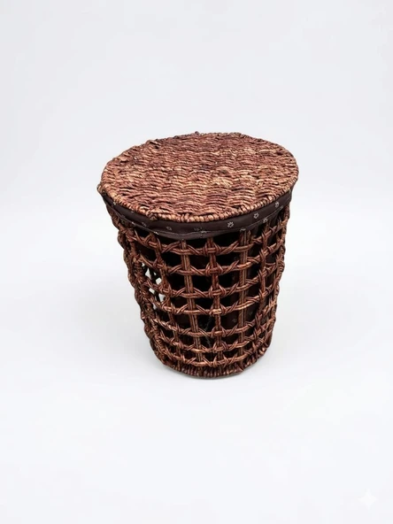 Yuvarlak Hasır Kirli Çamaşır Sepeti - Doğal ve Şık Tasarım (55 x 45 x 45 cm) ürün görseli 1