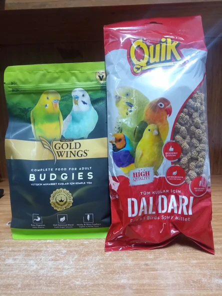 Gold Wings Premium Muhabbet Kuşu Yemi 1kg+QUİK DAL DARI 100 GRAM+1 ADET KALAMAR KEMİĞİ ürün görseli 1
