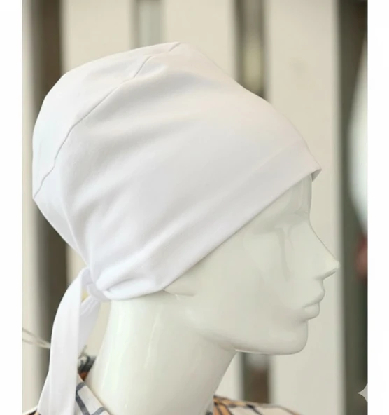 Bağlamalı Tesettür Bone - Bağlamalı Bandana Beyaz 5 Adet ürün görseli 1