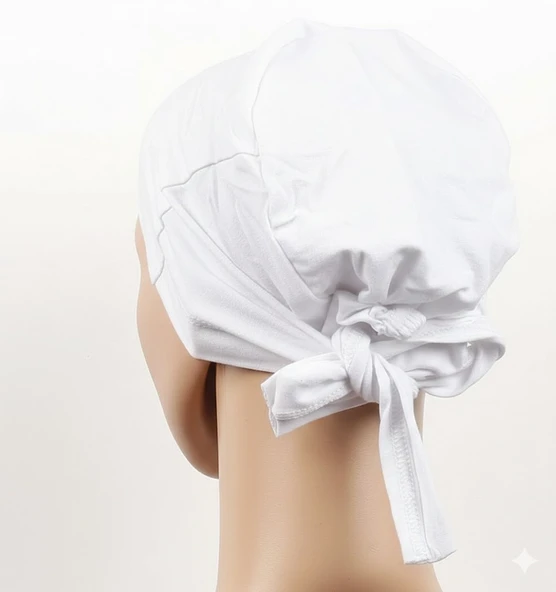 Dikişsiz Bağlamalı Tesettür Bone - Bağlamalı Bandana Beyaz 5 Adet ürün görseli 1