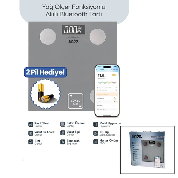 Baskül Gri Ölçer Akıllı Bluetooth Cam Baskül ürün görseli 1