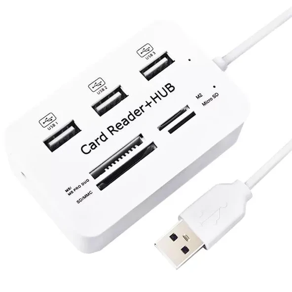 3 Port 2.0 Usb Çoklayıcı Hub + 4 Slot Kart Okuyucu Pm-6052 ürün görseli 1