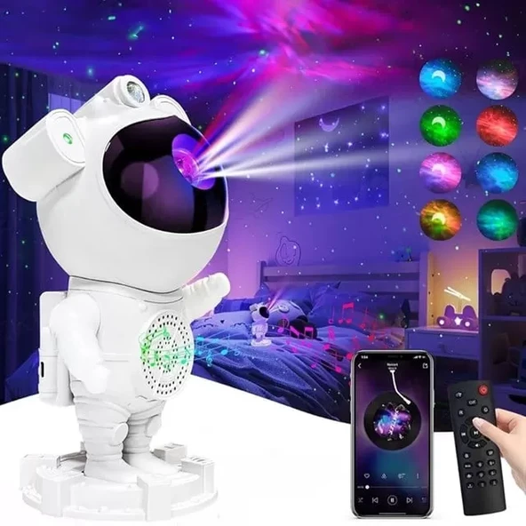 Sn-30764 Astronot Galaxy Projektör Gece Lambası Uzaktan Kumandalı Bluetooth Hoparlörlü ürün görseli 1