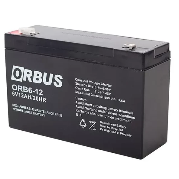 6 Volt 12 Amper Kuru Akü Orb6-12 (150X50X94 Mm) ürün görseli 1