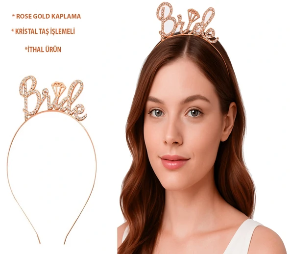 Gold Renkli Taşlı “Bride” Gelin Tacı – El Yazısı Yazı Tipiyle ürün görseli 1