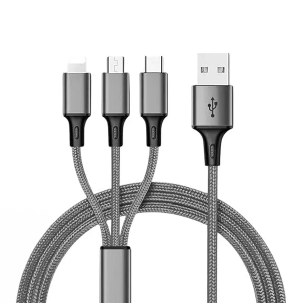Pm-26335 3 In 1 Gümüş 1.2 Metre Şarj Kablosu ürün görseli 1