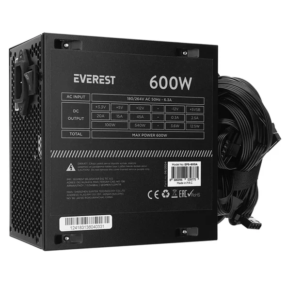 Everest Eps-600A Real 600W 4*Sata 12Cm Fanlı Pc Destekli Power Supply Psu ürün görseli 1