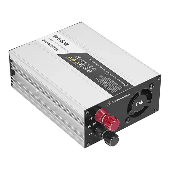 S-Link Sl-200W-12 200 Watt Dc 12V - Ac 230V Anahtarlı Tek Usb Portlu Çakmaktan Power Inverter ürün görseli 1