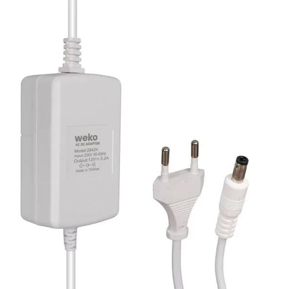 Weko Tottolet 1200 12 Volt - 3.2 Amper 5.5 2.5 Uçlu Yerli Üretim Plastik Kasa Beyaz Masaüstü Adaptör ürün görseli 1