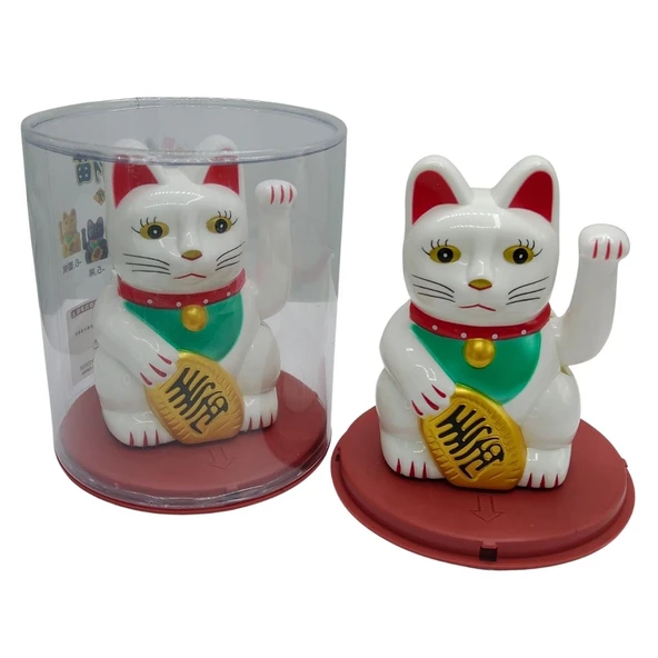 Maneki Neko El Sallayan Şans Kedisi Beyaz Solar Güneş Enerjili 11x10cm NO1B ürün görseli 1