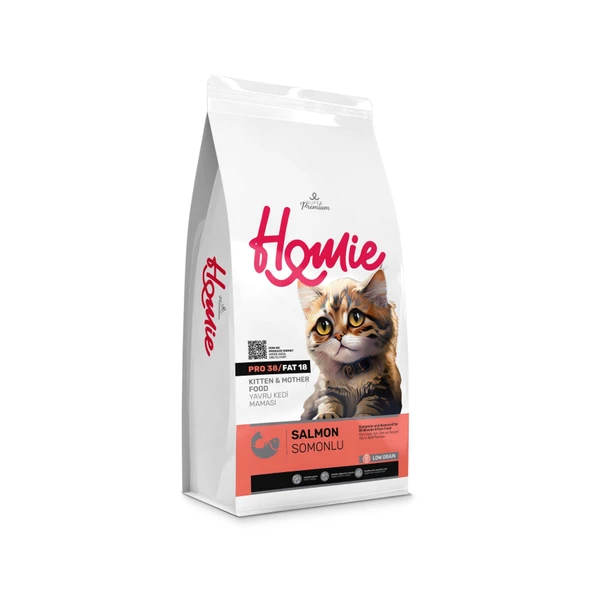 Homie Düşük Tahıllı Somonlu Yavru ve Anne Kedi Maması 12 Kg ürün görseli 1