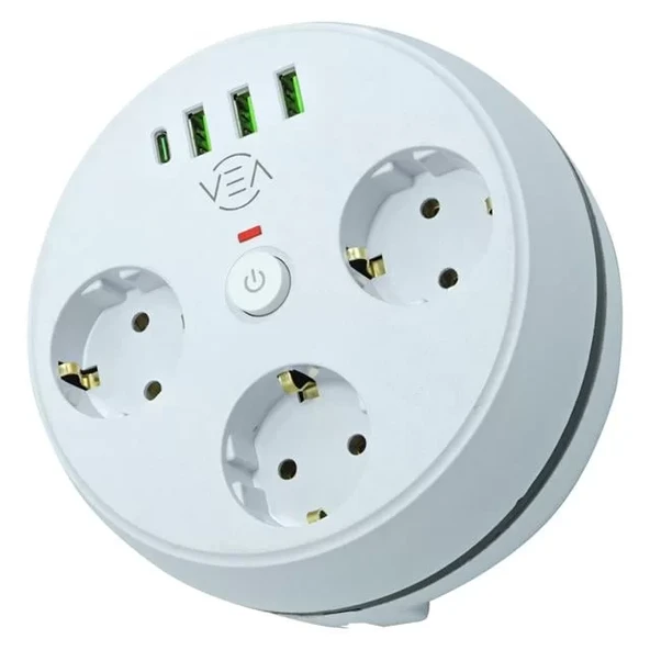 Vea Ve-26583 3'Lü 1.5 Metre Kablolu 3 Usb / Type-C Girişli Akım Korumalı Grup Priz ürün görseli 1