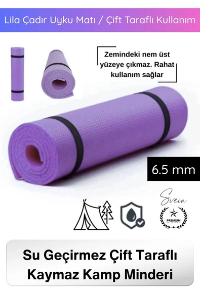 #Mat Taşıma Askılı Su Geçirmez Çift Taraflı Kaymaz Kamp Minderi 6.5mm Lila Çadır Uyku Matı Pilates Yoga Fitness Egzersiz ürün görseli 1