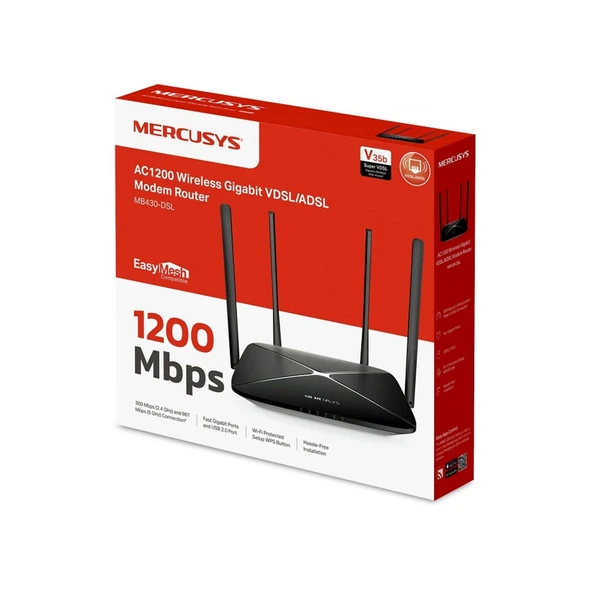 TP-LINK MERCUSYS MB430-DSL AC1200 WIRELESS GIGABIT VDSL/ADSL MODEM ROUTER ürün görseli 1