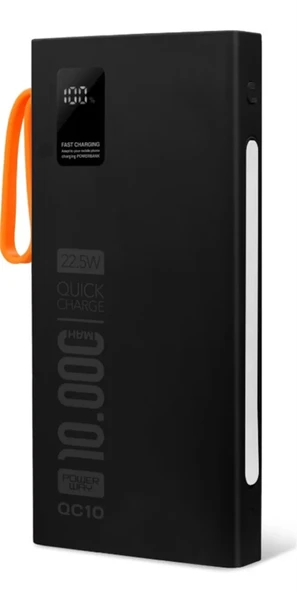Qc10-Pd 10.000 Mah Dahili Kablolu Fenerli Hızlı Şarj Power Bank ürün görseli 1