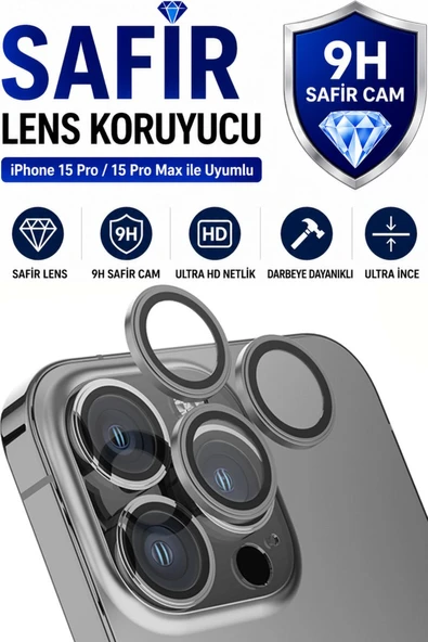iPhone 15 Pro / 15 Promax Natürel Titanyum Metal Kamera Lens Koruyucu Safir Cam Ultra Net HD ürün görseli 1