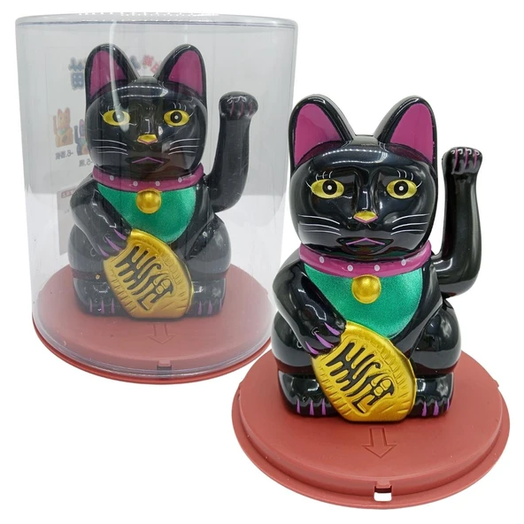 Maneki Neko El Sallayan Şans Kedisi Siyah Solar Güneş Enerjili 11x10cm NO2S ürün görseli 1