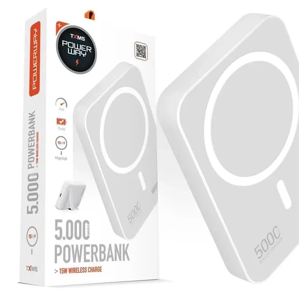 5.000Mah Pd15W Magsafe Kablosuz Wireless Taşınabilir Şarj Beyaz Txm5 ürün görseli 1