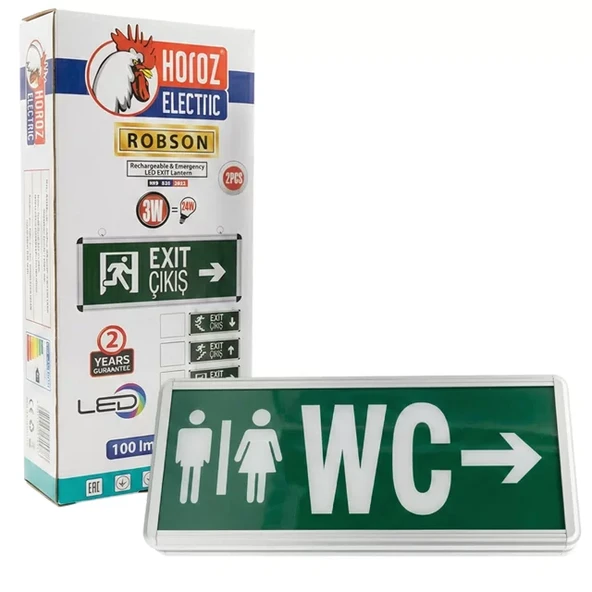 Horoz Robson 3W 160 Lümen Şarjlı Wc Sağ Tuvalet Yön Levhası (2'Li Paket) ürün görseli 1