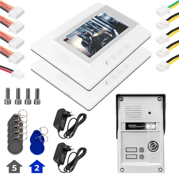 37T2 2 Daire 7'' Nfc Destekli Görüntülü Kapı Zili Interkom Akıllı Ev Güvenliği Sistemi ürün görseli 1