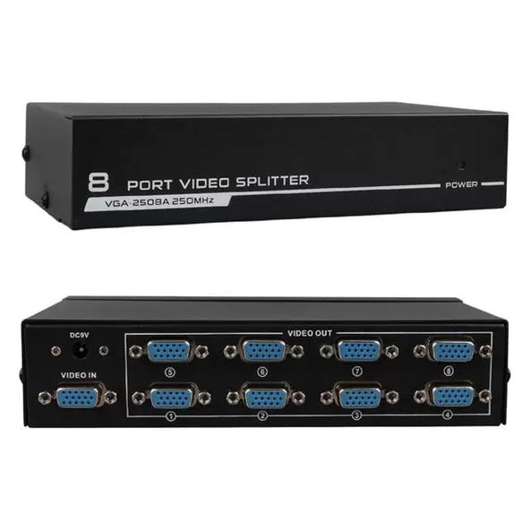 Pm-2553 8 Port Vga Dağıtıcı Çoğaltıcı Splitter 9 Volt Adaptörlü 1920X1440 250Mhz ürün görseli 1