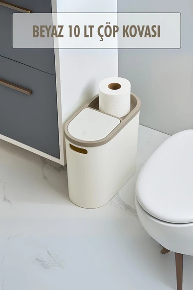 Beyaz Kapaklı WC Kağıtlıklı Çöp Kovası & Ofis Çöp Kovası 10 Lt ürün görseli 1